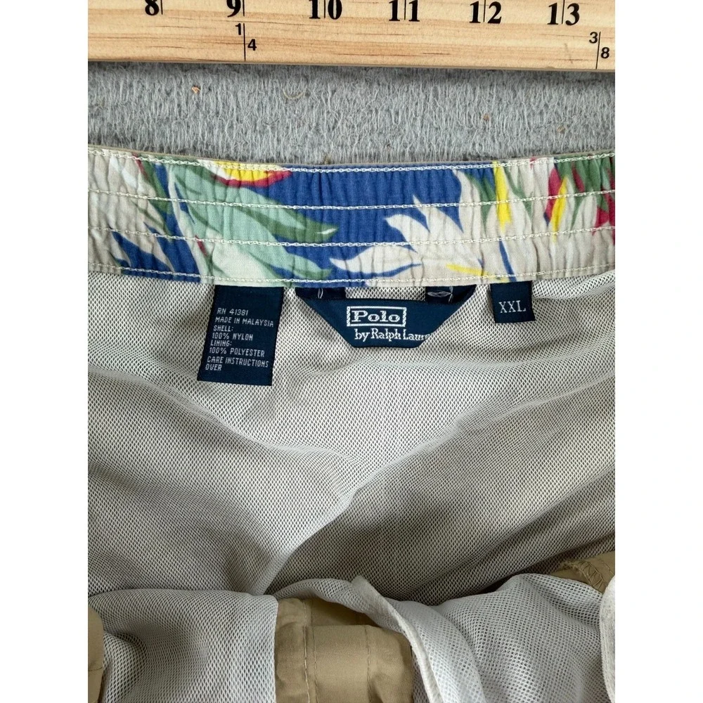Polo Ralph Lauren Shorts Men's 2XL Beige Cargo Pockets Drawstring Swim Trunks‎